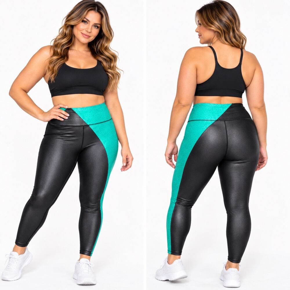 ZYIA Active Womens High Rise Colorblock Athletic Leggings Black Teal Size 20 NWT